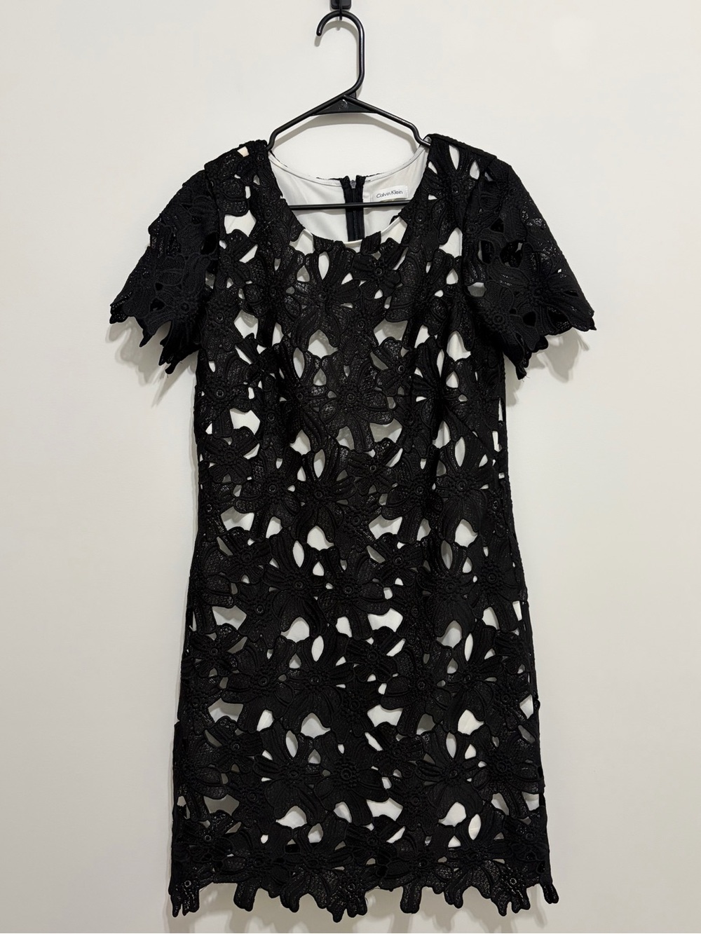Calvin Klein Black Floral Lace Midi Dress